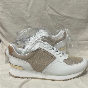 MICHAEL Michael Kors White and Gold Sparkle Sneakers